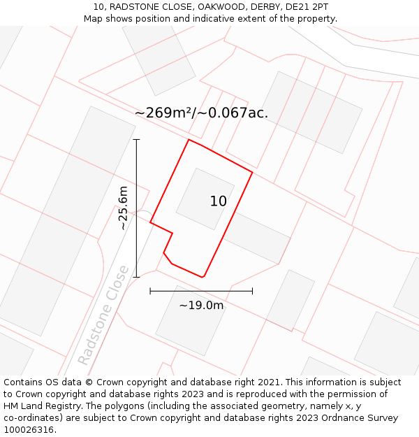 10, RADSTONE CLOSE, OAKWOOD, DERBY, DE21 2PT: Plot and title map