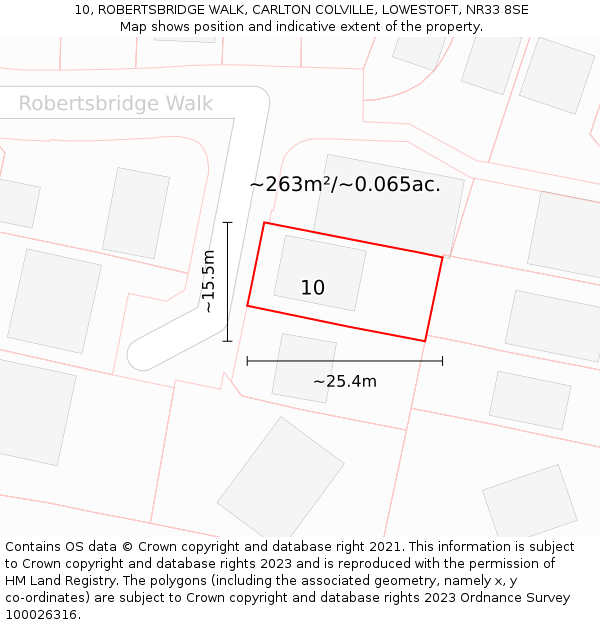 10, ROBERTSBRIDGE WALK, CARLTON COLVILLE, LOWESTOFT, NR33 8SE: Plot and title map