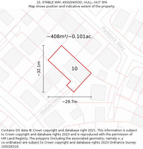 10, STABLE WAY, KINGSWOOD, HULL, HU7 3FA: Plot and title map