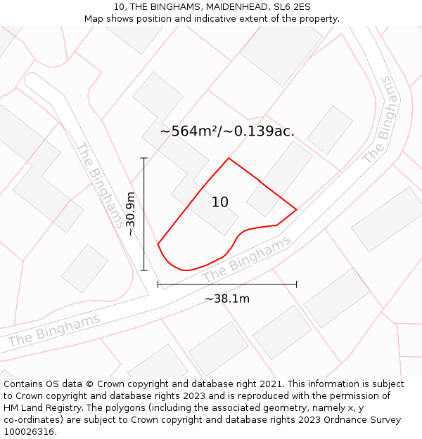 10, THE BINGHAMS, MAIDENHEAD, SL6 2ES: Plot and title map