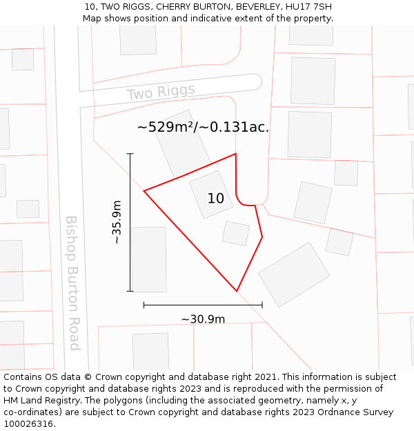 10, TWO RIGGS, CHERRY BURTON, BEVERLEY, HU17 7SH: Plot and title map