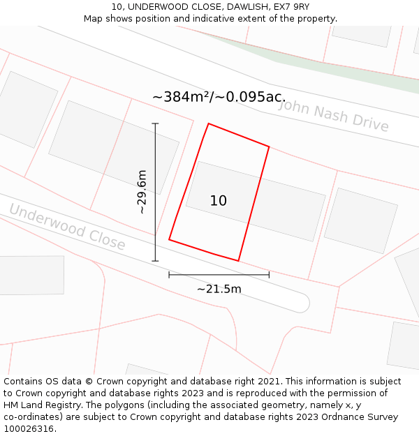 10, UNDERWOOD CLOSE, DAWLISH, EX7 9RY: Plot and title map