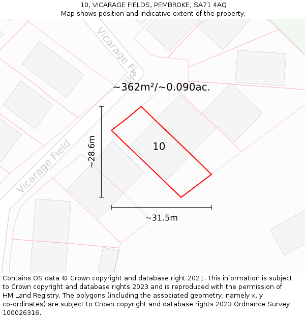 10, VICARAGE FIELDS, PEMBROKE, SA71 4AQ: Plot and title map