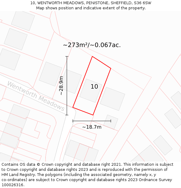 10, WENTWORTH MEADOWS, PENISTONE, SHEFFIELD, S36 6SW: Plot and title map