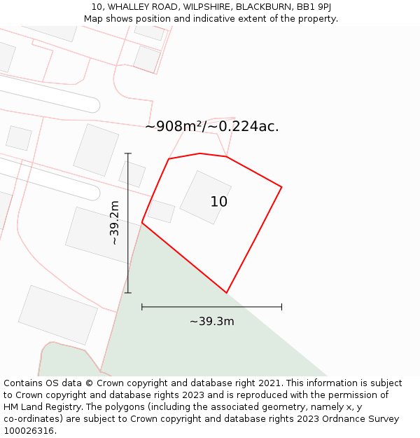 10, WHALLEY ROAD, WILPSHIRE, BLACKBURN, BB1 9PJ: Plot and title map