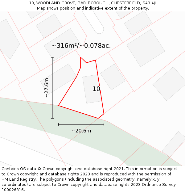 10, WOODLAND GROVE, BARLBOROUGH, CHESTERFIELD, S43 4JL: Plot and title map