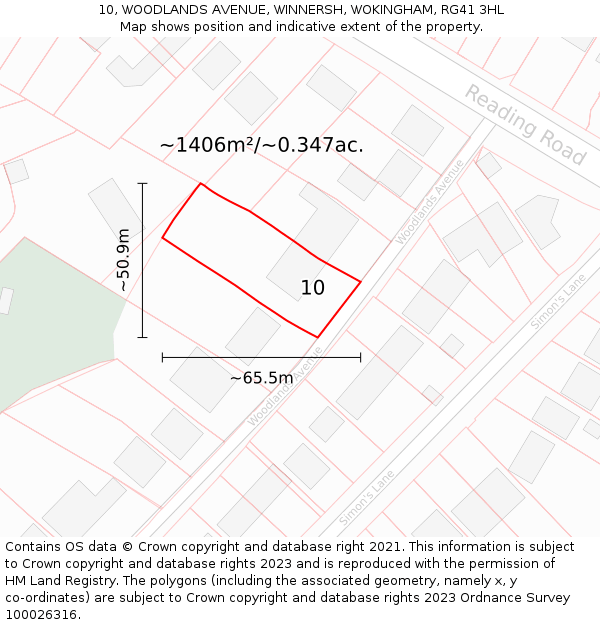 10, WOODLANDS AVENUE, WINNERSH, WOKINGHAM, RG41 3HL: Plot and title map