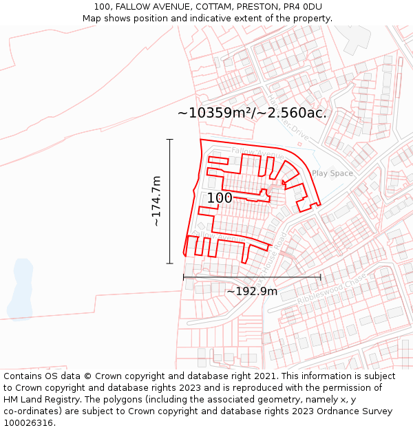 100, FALLOW AVENUE, COTTAM, PRESTON, PR4 0DU: Plot and title map