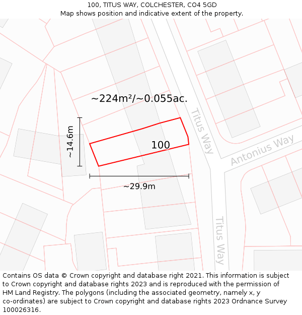 100, TITUS WAY, COLCHESTER, CO4 5GD: Plot and title map