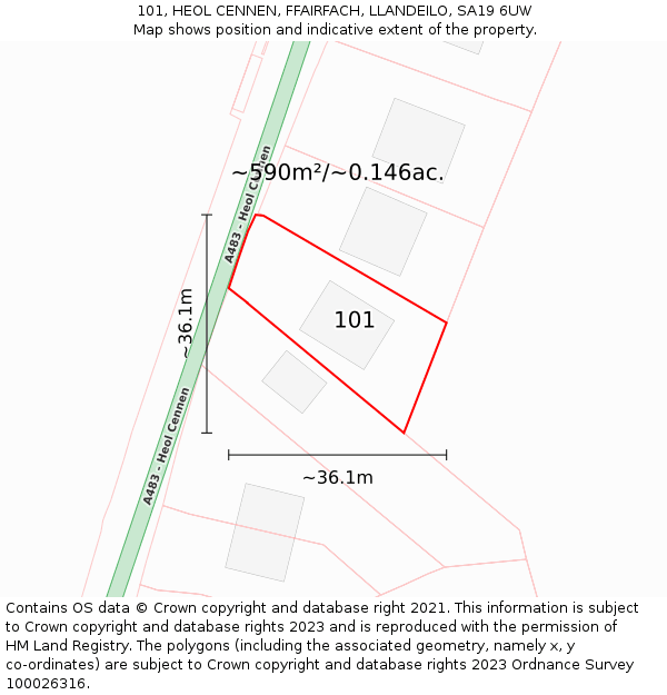 101, HEOL CENNEN, FFAIRFACH, LLANDEILO, SA19 6UW: Plot and title map