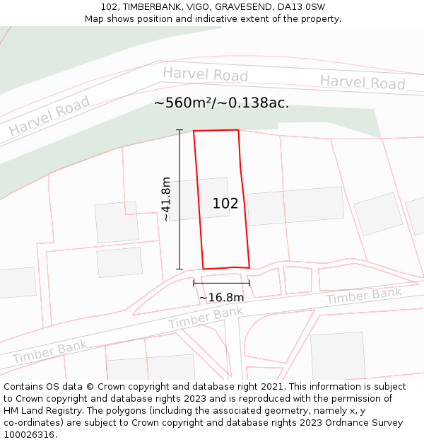 102, TIMBERBANK, VIGO, GRAVESEND, DA13 0SW: Plot and title map