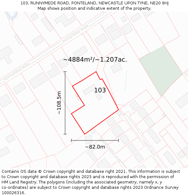 103, RUNNYMEDE ROAD, PONTELAND, NEWCASTLE UPON TYNE, NE20 9HJ: Plot and title map