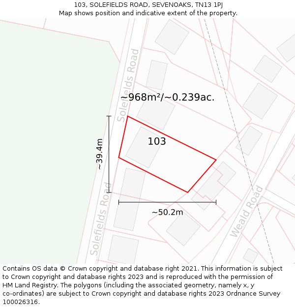 103, SOLEFIELDS ROAD, SEVENOAKS, TN13 1PJ: Plot and title map