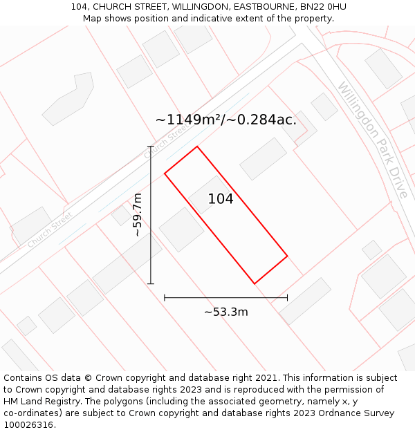 104, CHURCH STREET, WILLINGDON, EASTBOURNE, BN22 0HU: Plot and title map