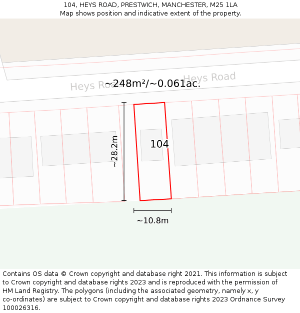 104, HEYS ROAD, PRESTWICH, MANCHESTER, M25 1LA: Plot and title map