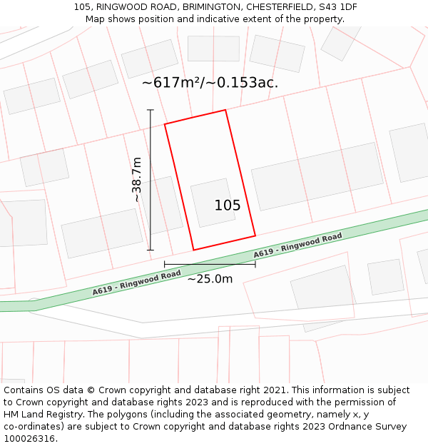 105, RINGWOOD ROAD, BRIMINGTON, CHESTERFIELD, S43 1DF: Plot and title map