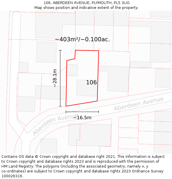 106, ABERDEEN AVENUE, PLYMOUTH, PL5 3UG: Plot and title map