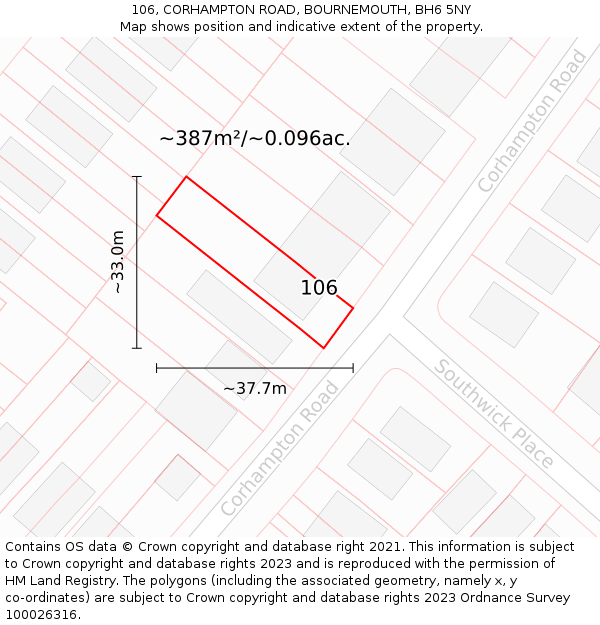 106, CORHAMPTON ROAD, BOURNEMOUTH, BH6 5NY: Plot and title map