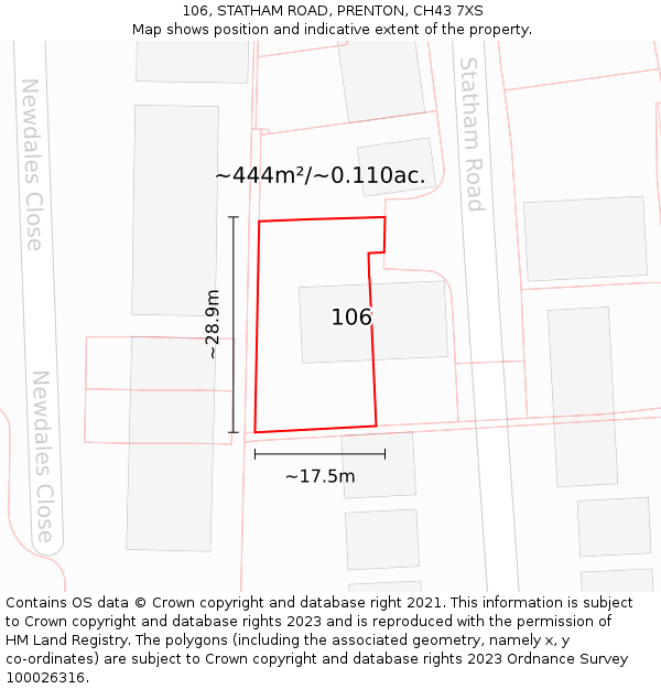 106, STATHAM ROAD, PRENTON, CH43 7XS: Plot and title map