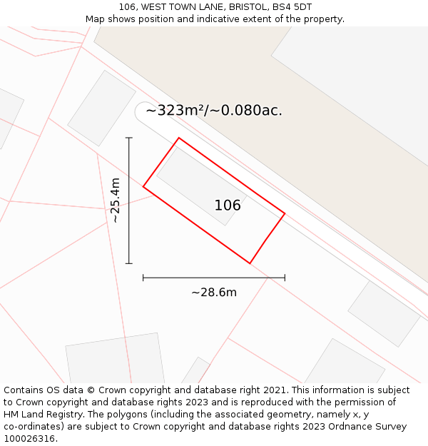 106, WEST TOWN LANE, BRISTOL, BS4 5DT: Plot and title map