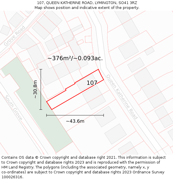 107, QUEEN KATHERINE ROAD, LYMINGTON, SO41 3RZ: Plot and title map