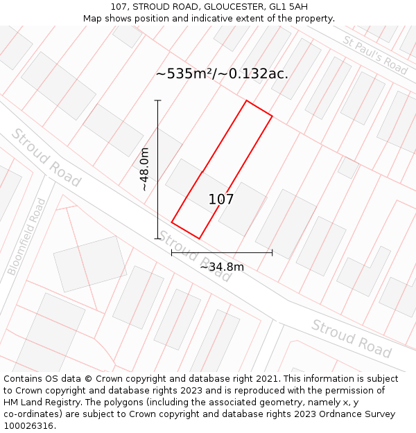 107, STROUD ROAD, GLOUCESTER, GL1 5AH: Plot and title map