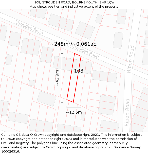 108, STROUDEN ROAD, BOURNEMOUTH, BH9 1QW: Plot and title map