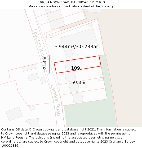 109, LAINDON ROAD, BILLERICAY, CM12 9LG: Plot and title map