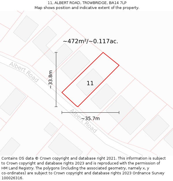 11, ALBERT ROAD, TROWBRIDGE, BA14 7LP: Plot and title map