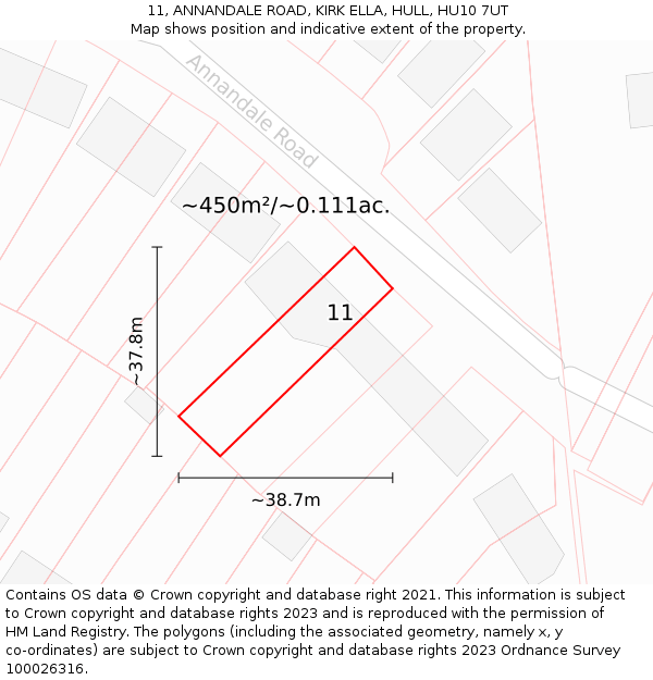 11, ANNANDALE ROAD, KIRK ELLA, HULL, HU10 7UT: Plot and title map