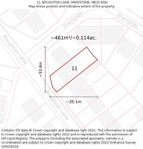 11, BOUGHTON LANE, MAIDSTONE, ME15 9QN: Plot and title map