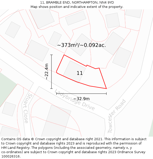 11, BRAMBLE END, NORTHAMPTON, NN4 9YD: Plot and title map