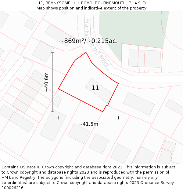 11, BRANKSOME HILL ROAD, BOURNEMOUTH, BH4 9LD: Plot and title map