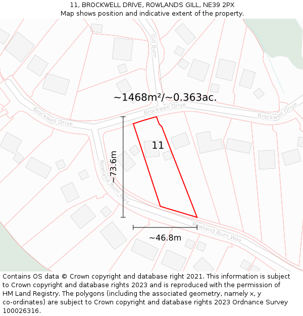 11, BROCKWELL DRIVE, ROWLANDS GILL, NE39 2PX: Plot and title map