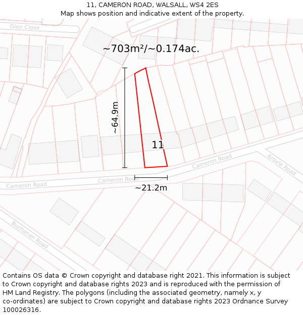 11, CAMERON ROAD, WALSALL, WS4 2ES: Plot and title map