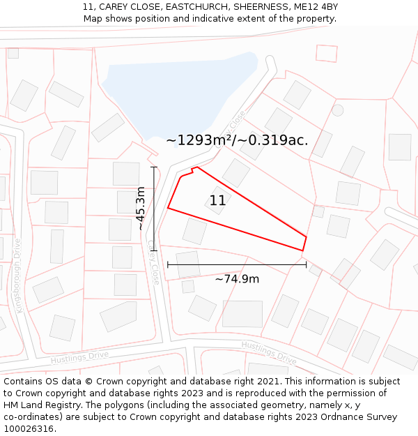 11, CAREY CLOSE, EASTCHURCH, SHEERNESS, ME12 4BY: Plot and title map