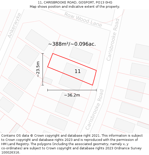 11, CARISBROOKE ROAD, GOSPORT, PO13 0HG: Plot and title map