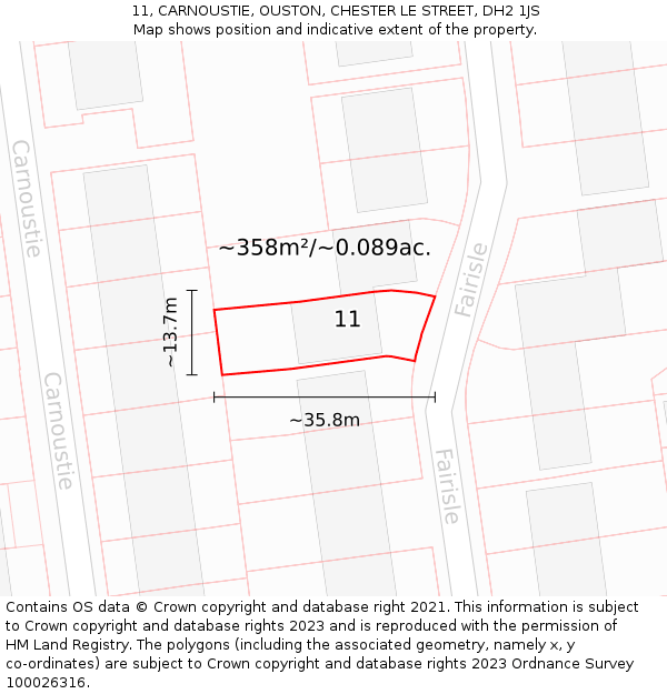 11, CARNOUSTIE, OUSTON, CHESTER LE STREET, DH2 1JS: Plot and title map