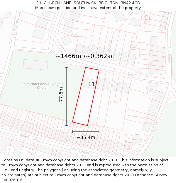 11, CHURCH LANE, SOUTHWICK, BRIGHTON, BN42 4GD: Plot and title map