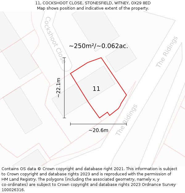 11, COCKSHOOT CLOSE, STONESFIELD, WITNEY, OX29 8ED: Plot and title map