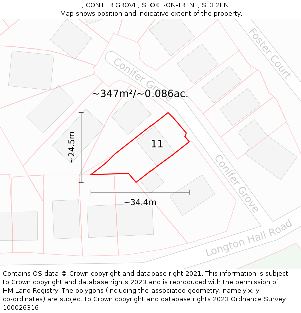 11, CONIFER GROVE, STOKE-ON-TRENT, ST3 2EN: Plot and title map