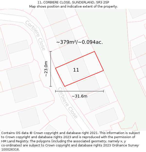 11, CORBIERE CLOSE, SUNDERLAND, SR3 2SP: Plot and title map