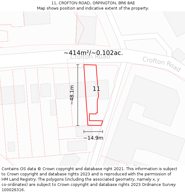 11, CROFTON ROAD, ORPINGTON, BR6 8AE: Plot and title map