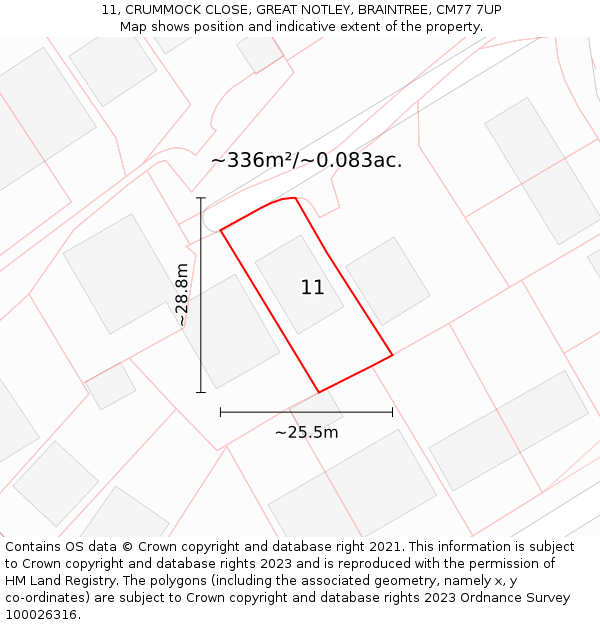 11, CRUMMOCK CLOSE, GREAT NOTLEY, BRAINTREE, CM77 7UP: Plot and title map