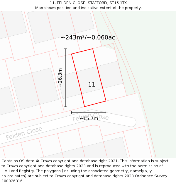 11, FELDEN CLOSE, STAFFORD, ST16 1TX: Plot and title map