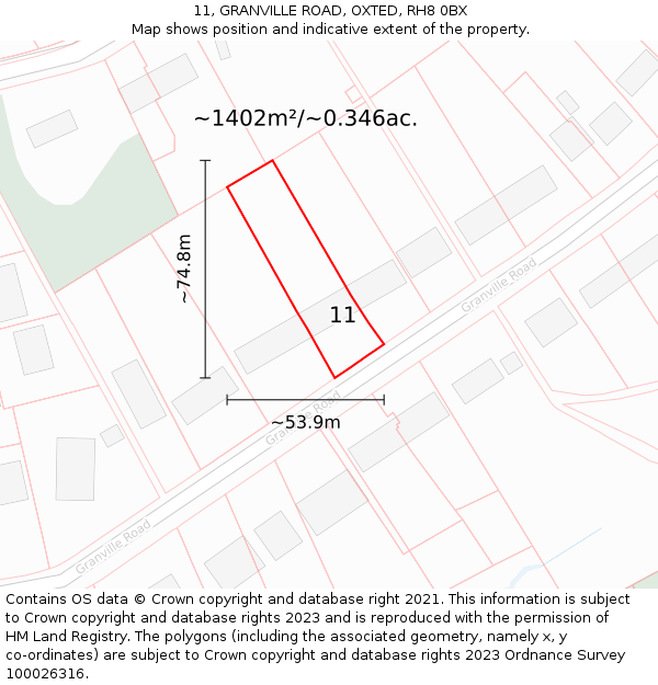 11, GRANVILLE ROAD, OXTED, RH8 0BX: Plot and title map