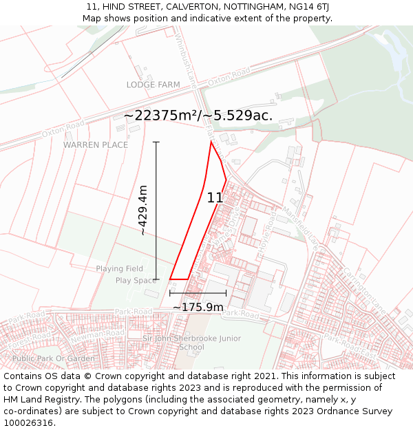 11, HIND STREET, CALVERTON, NOTTINGHAM, NG14 6TJ: Plot and title map