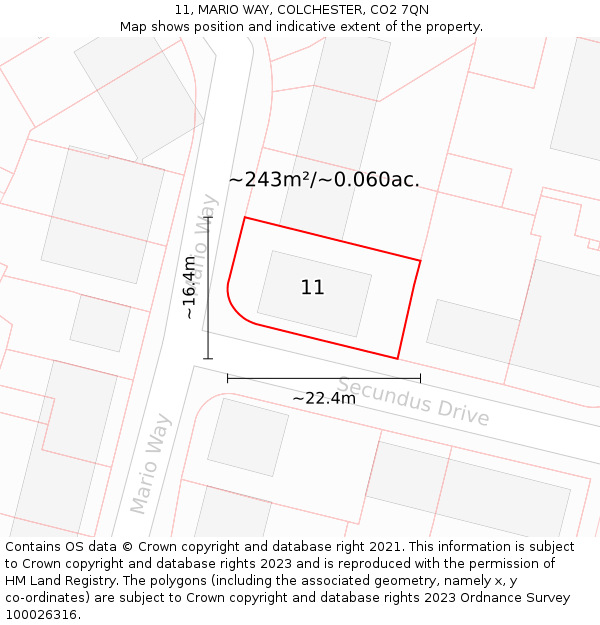 11, MARIO WAY, COLCHESTER, CO2 7QN: Plot and title map