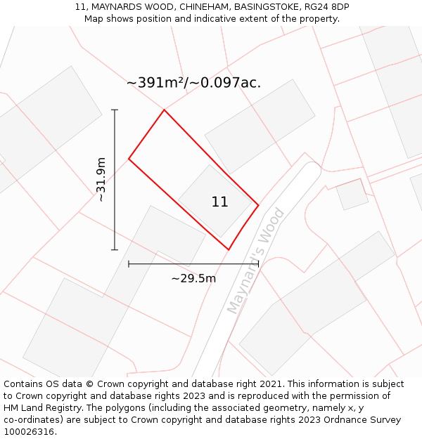 11, MAYNARDS WOOD, CHINEHAM, BASINGSTOKE, RG24 8DP: Plot and title map