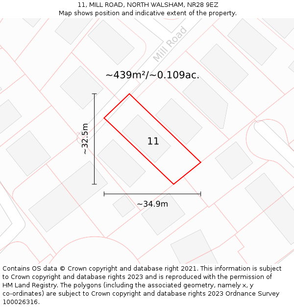 11, MILL ROAD, NORTH WALSHAM, NR28 9EZ: Plot and title map